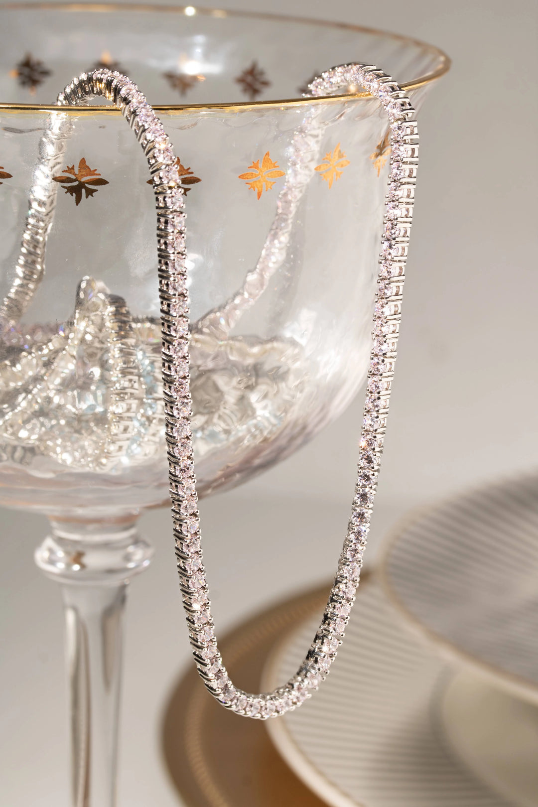 Bright Pink Zirconia Tennis Necklace, Rhodium Plated