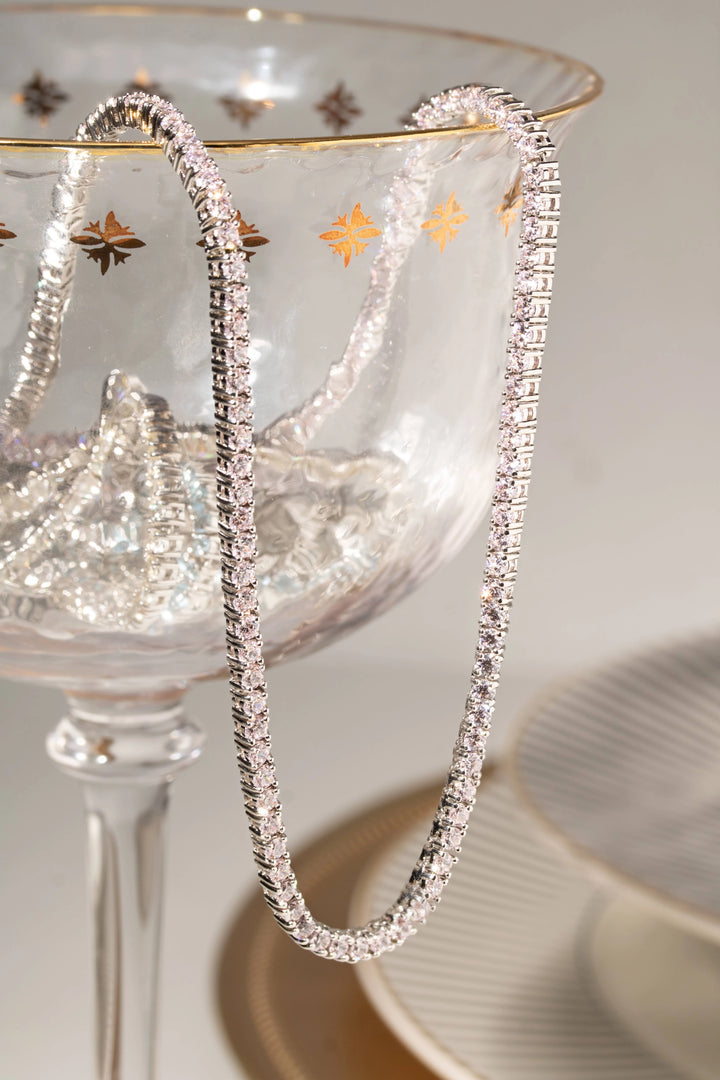 Bright Pink Zirconia Tennis Necklace, Rhodium Plated
