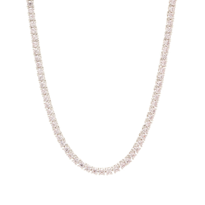 Bright Pink Zirconia Tennis Necklace, Rhodium Plated
