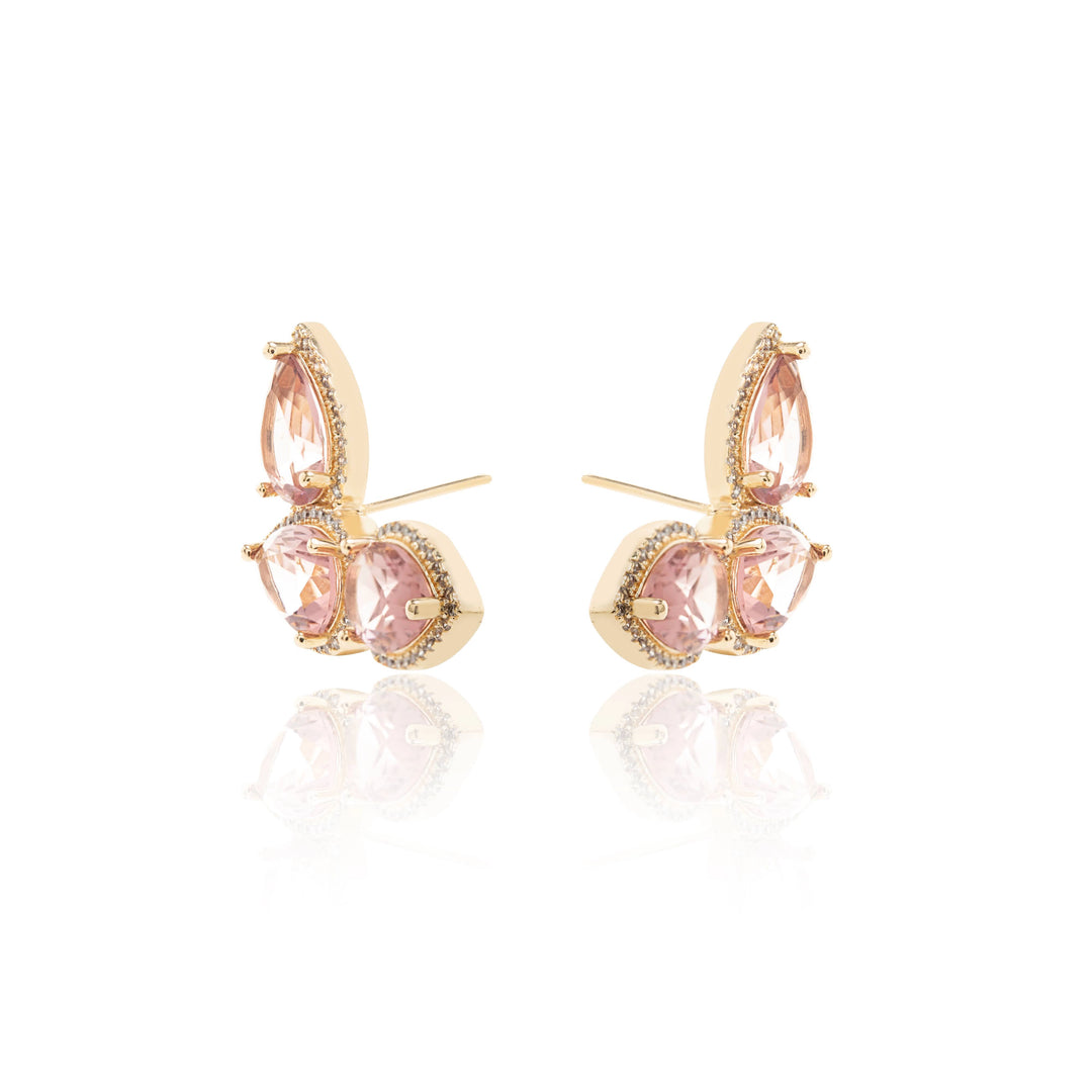 Bright Rhodolite Crystal Teardrop Ear Cuff Earrings, 18k Gold Filled