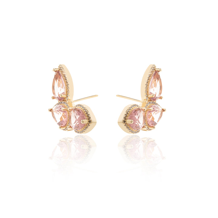 Bright Rhodolite Crystal Teardrop Ear Cuff Earrings, 18k Gold Filled