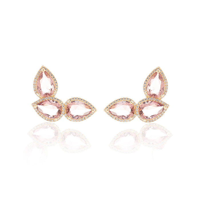 Bright Rhodolite Crystal Teardrop Ear Cuff Earrings, 18k Gold Filled