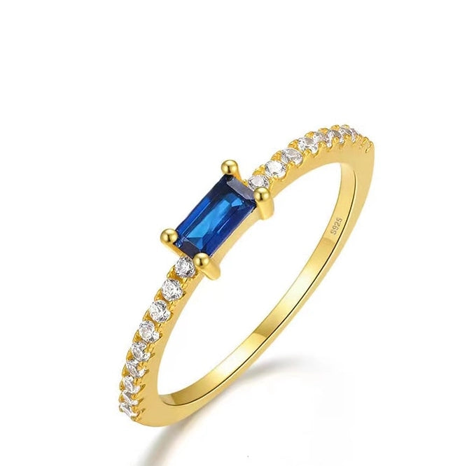Bright Safire Crystal Band Ring, 925 Sterling Silver & 18k Gold Plated