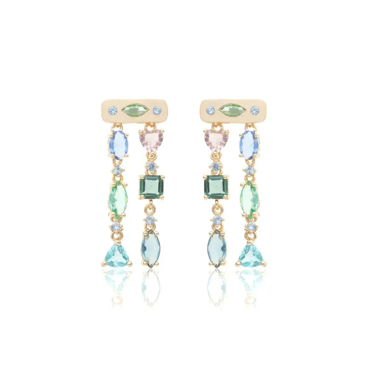 Bright Topaz, Paraiba & Morganite Shapes Crystal Earrings, 18k Gold Filled