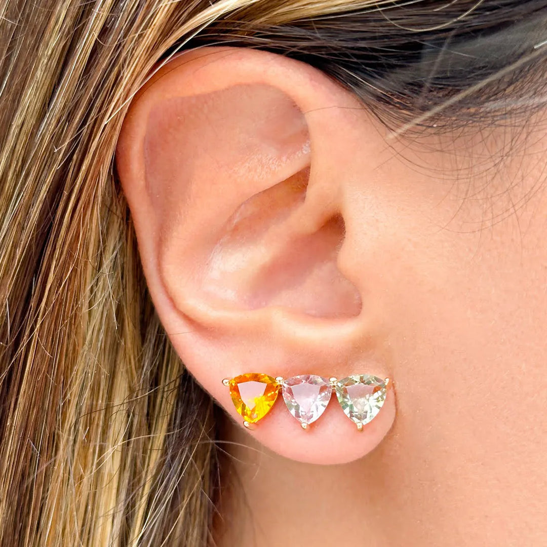 Bright Triangle Peridot Crystal Ear Cuff Earrings, 18k Gold Filled