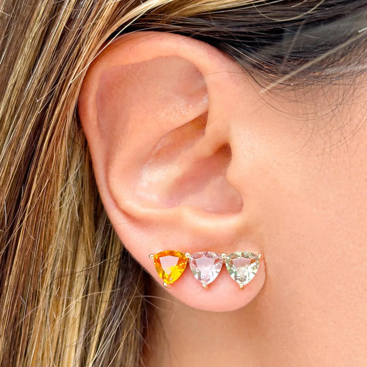 Bright Triangle Peridot Crystal Ear Cuff Earrings, 18k Gold Filled