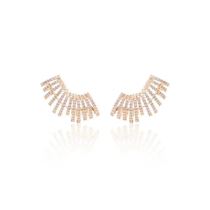 Bright Wave White Cubic Zirconia Ear Cuff Earring, 18k Gold Filled