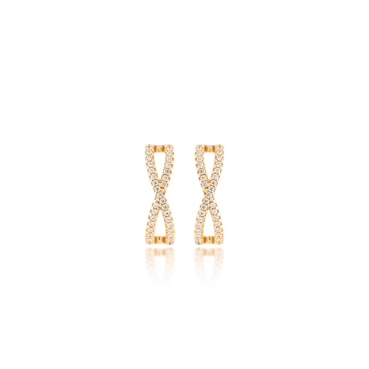 Bright White Zirconia Crossed Ear Hook Earrings, 18k Gold Filled