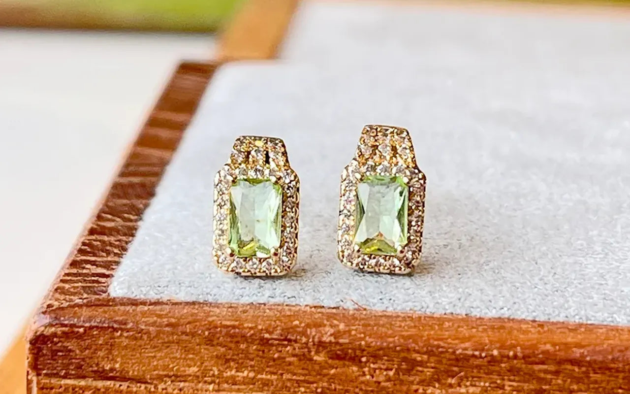 Peridot with White Cubic Zirconia Stud Earrings, 18k Gold Filled, Elladora Store Australia