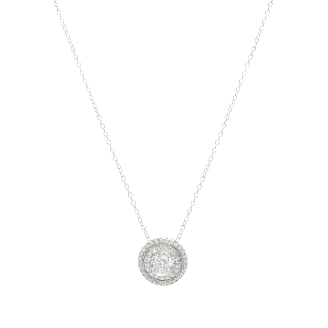Bright Round White Crystal Pendant Necklace, 925 Sterling Silver Elladora Store Australia