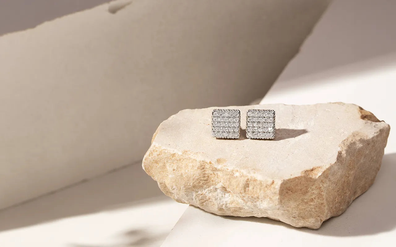 Bright Square with white Cubic Zirconia Stud Earrings, 925 Sterling Silver Elladora Store Australia