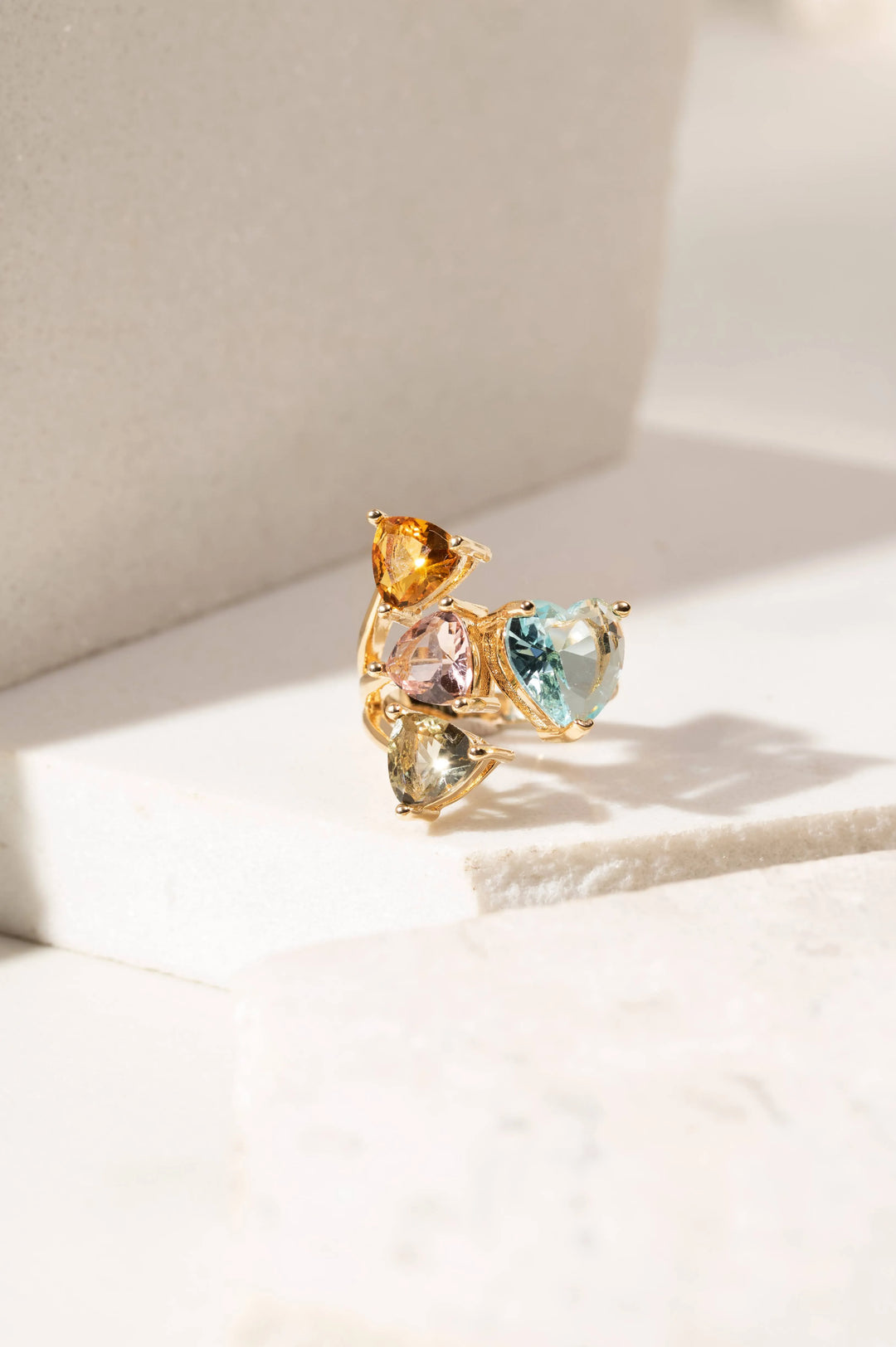 Peridot, Amethyst & Citrine Crystals statement ring 18k gold filled Elladora Store Australia