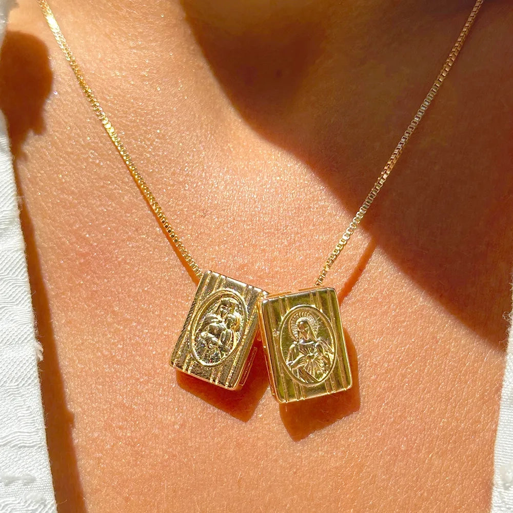 Classic Modern Scapular Necklace, 18k Gold Plated