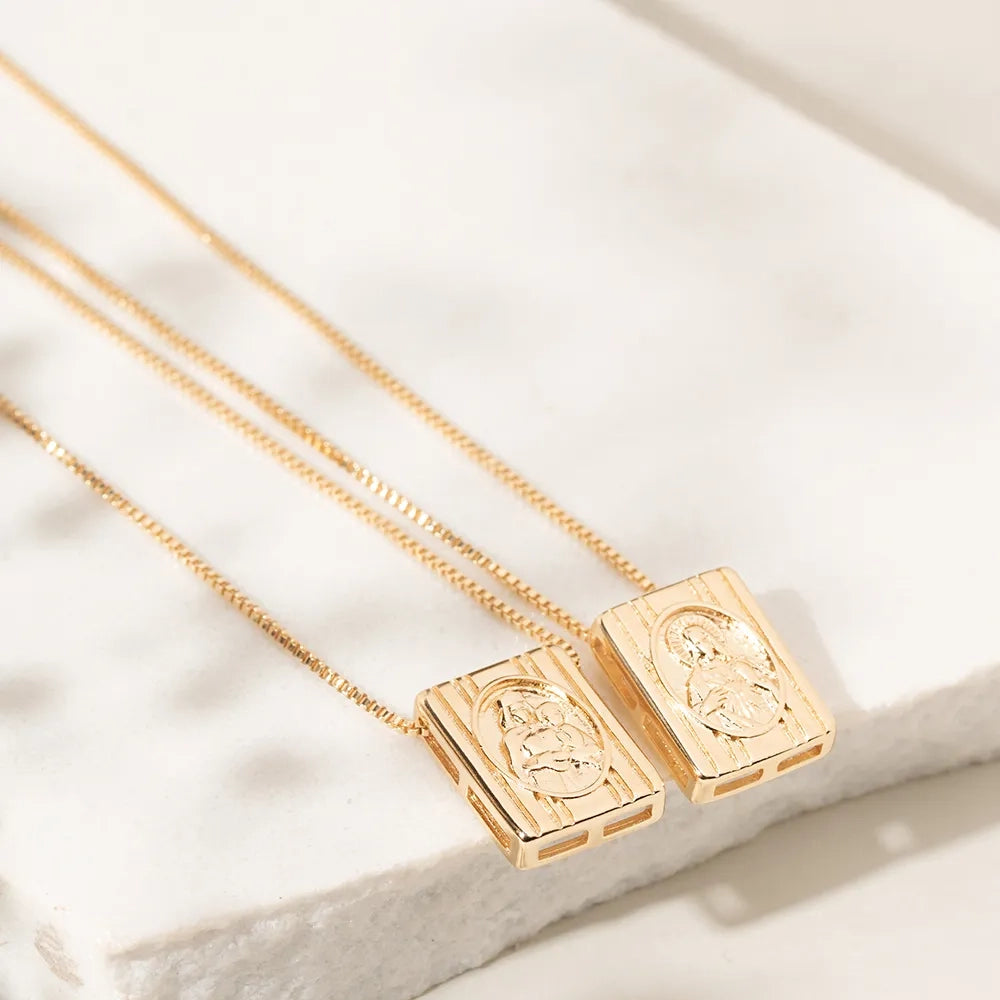 Classic Modern Scapular Necklace, 18k Gold Plated