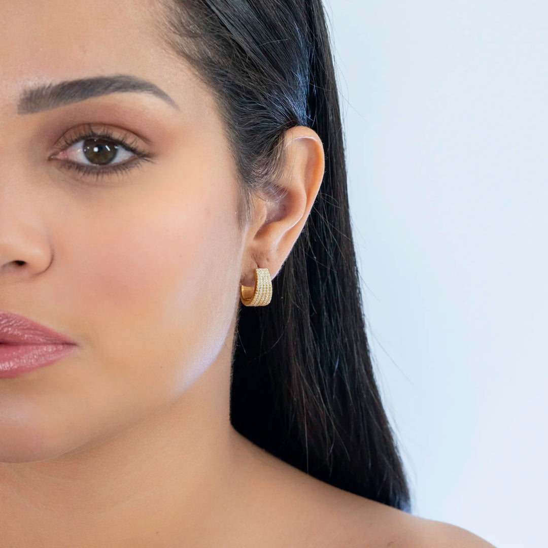 The Minimalist White CZ Oval Hoops Earrings, 925 Sterling Silver & Gold Plated