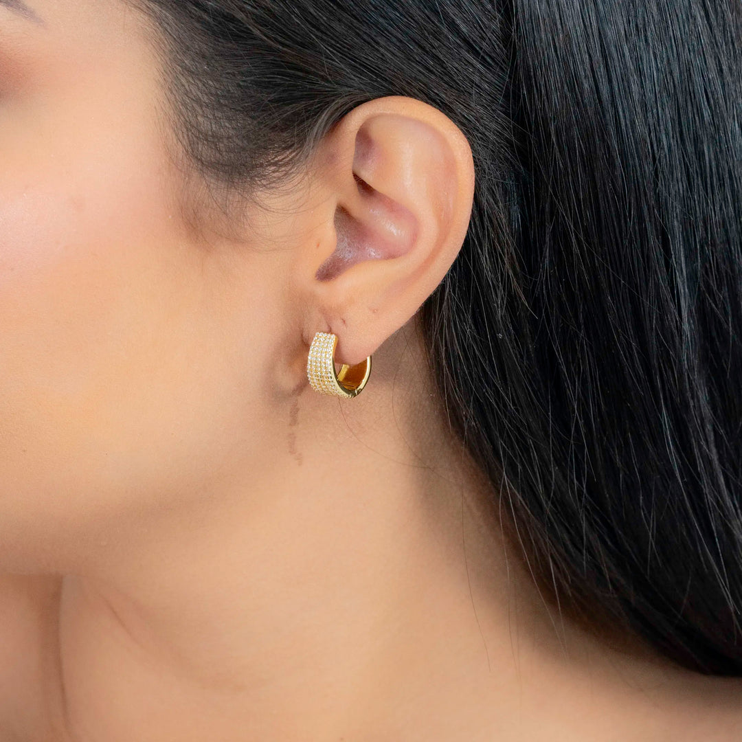 The Minimalist White CZ Oval Hoops Earrings, 925 Sterling Silver & Gold Plated