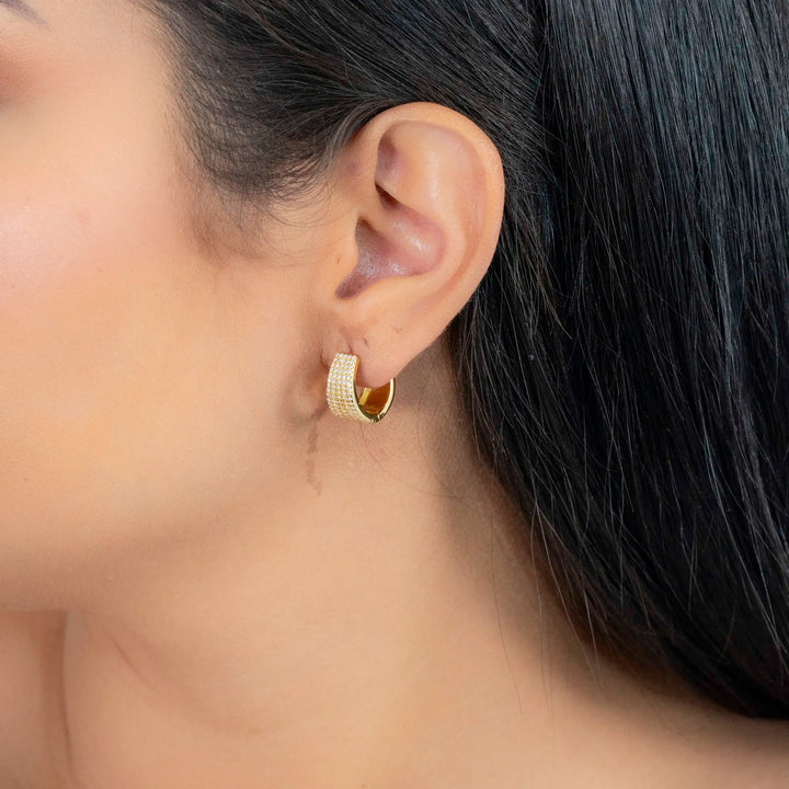 The Minimalist White CZ Oval Hoops Earrings, 925 Sterling Silver & Gold Plated