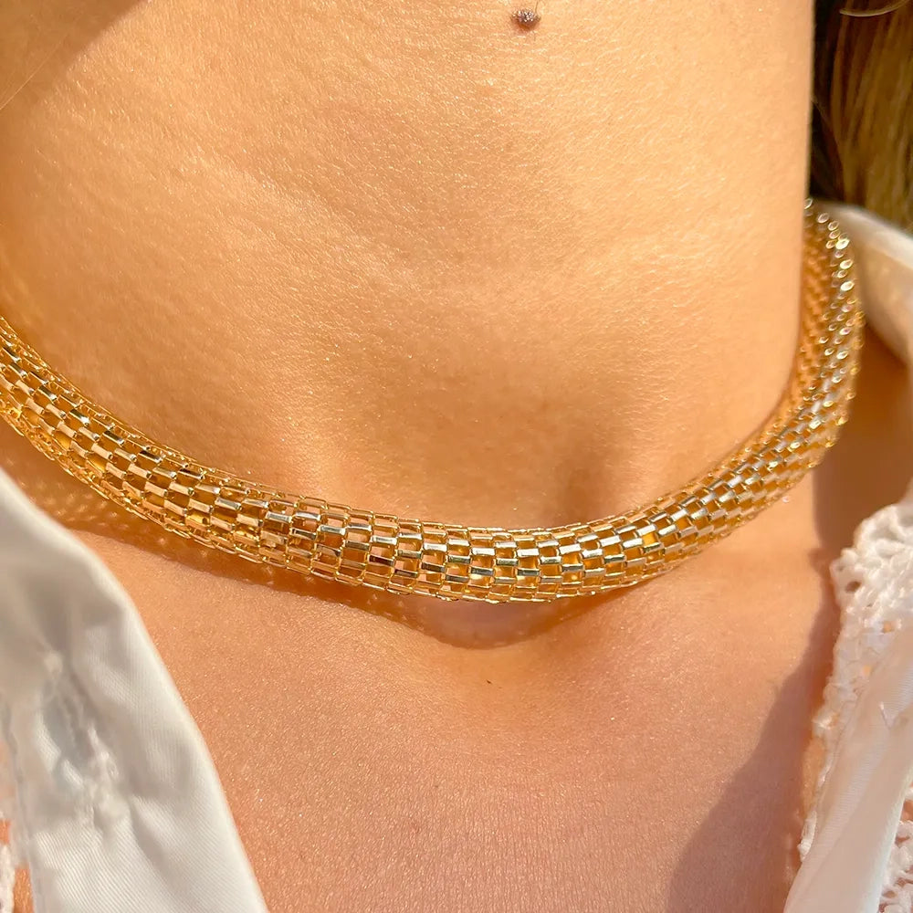 Classic Modern Mesh Necklace, 18k Gold Plated
