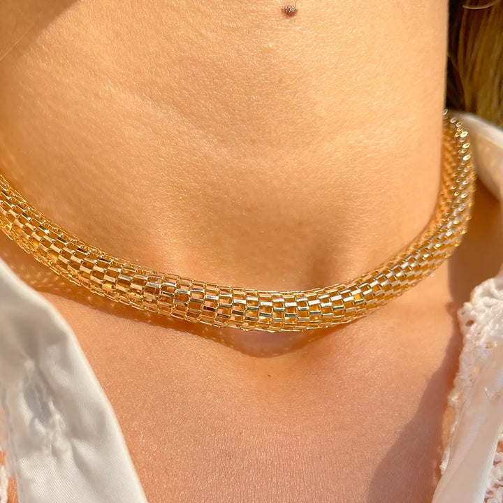 Classic Modern Mesh Necklace, 18k Gold Plated