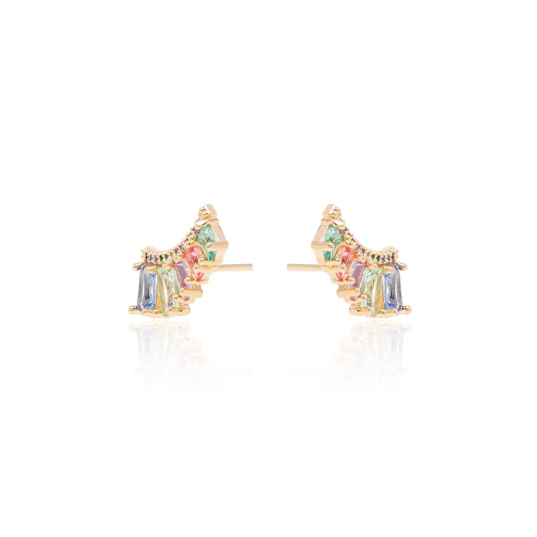 Bright Rectangular Green Amethyst Ear Cuff Earrings, 18k Gold Filled