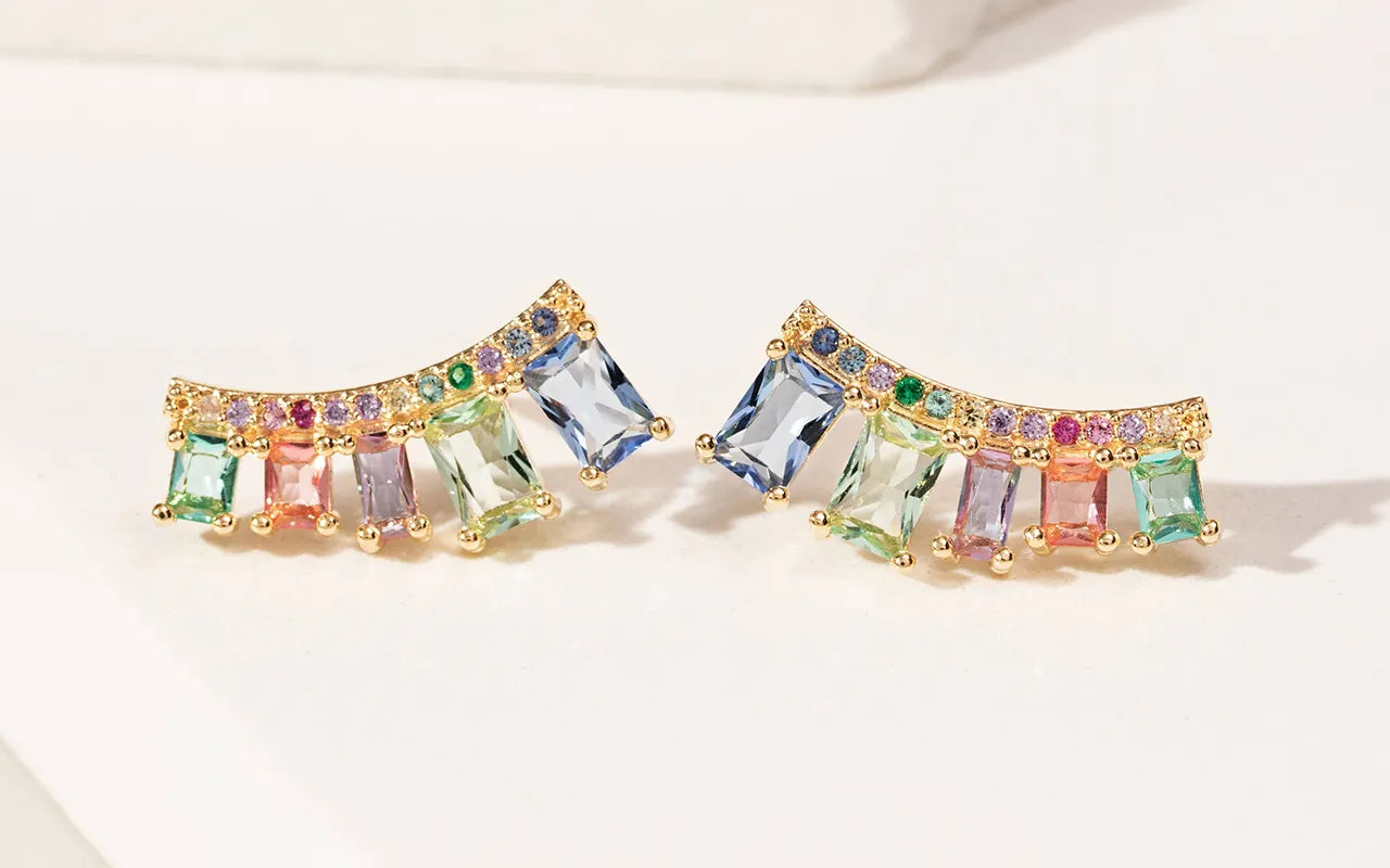 18k Gold Filled Ear Cuff Green Amethyst Tanzanite Paraiba with Multicolour Cubic Zirconia Elladora Store Australia