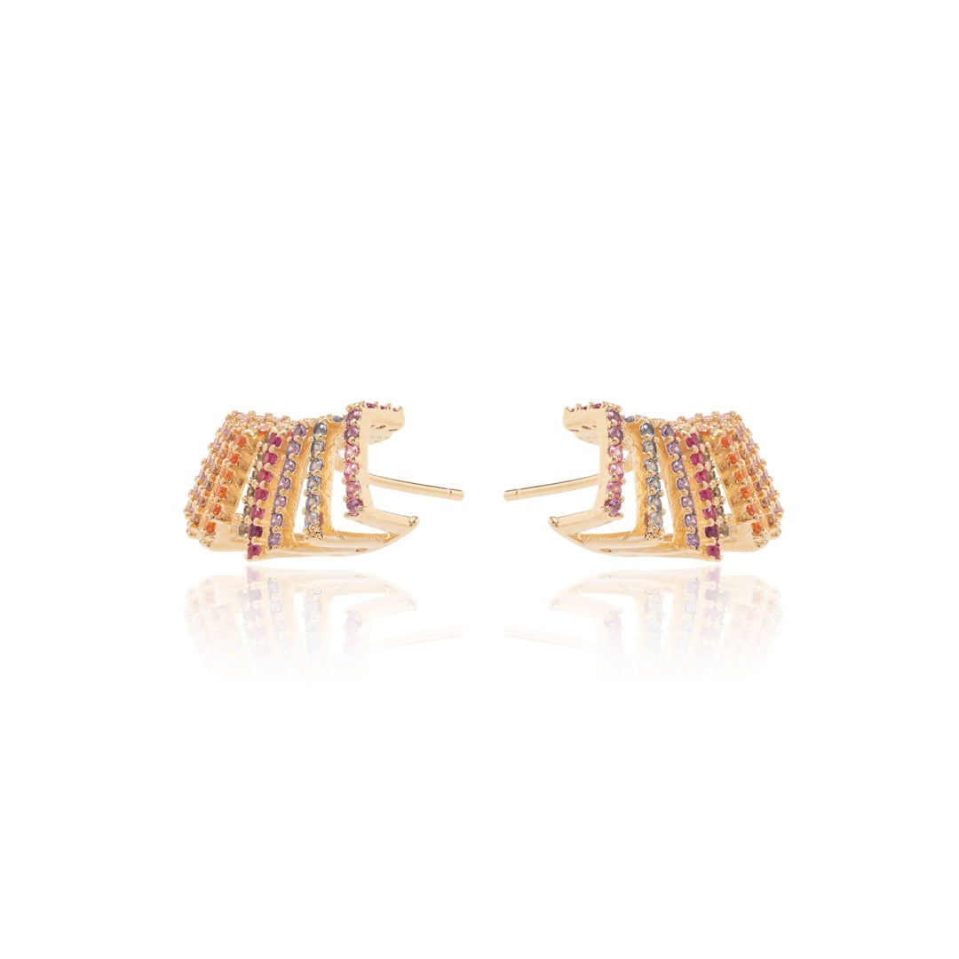 Wave Multicolour CZ Ear Cuff Earring, 18k Gold Filled