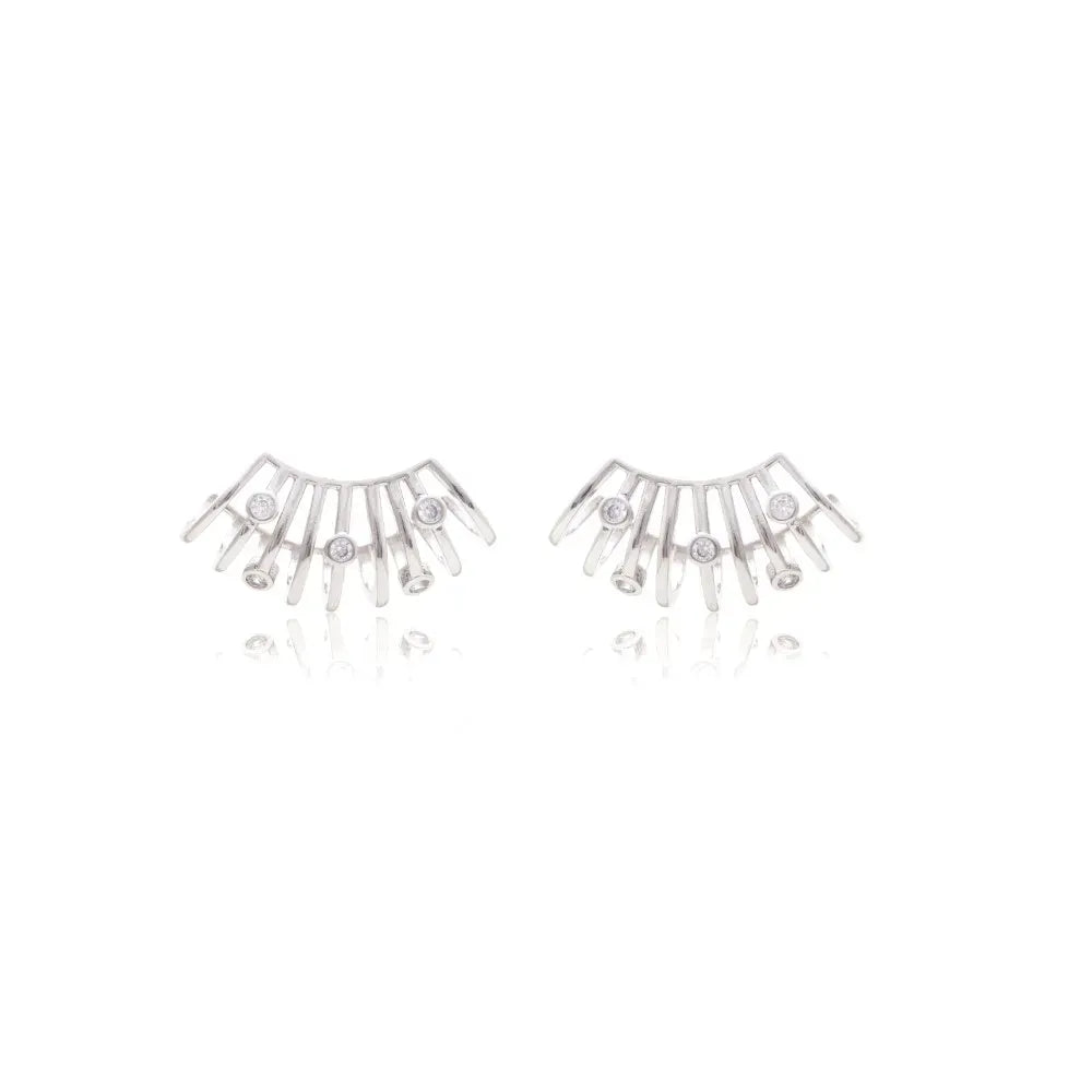 Wave White Zirconia Ear Cuff Earring, 18k Gold Plated