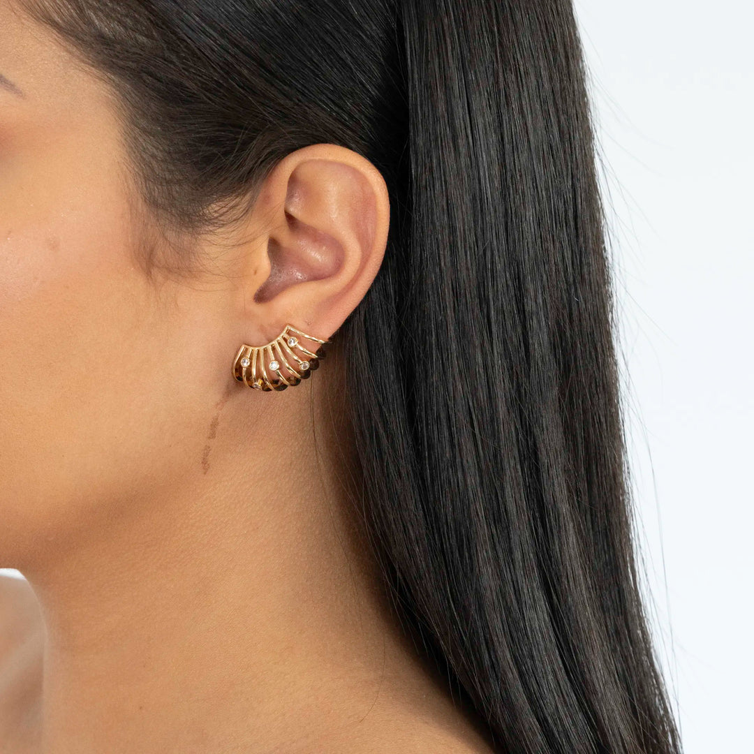Wave White Zirconia Ear Cuff Earring, 18k Gold Plated