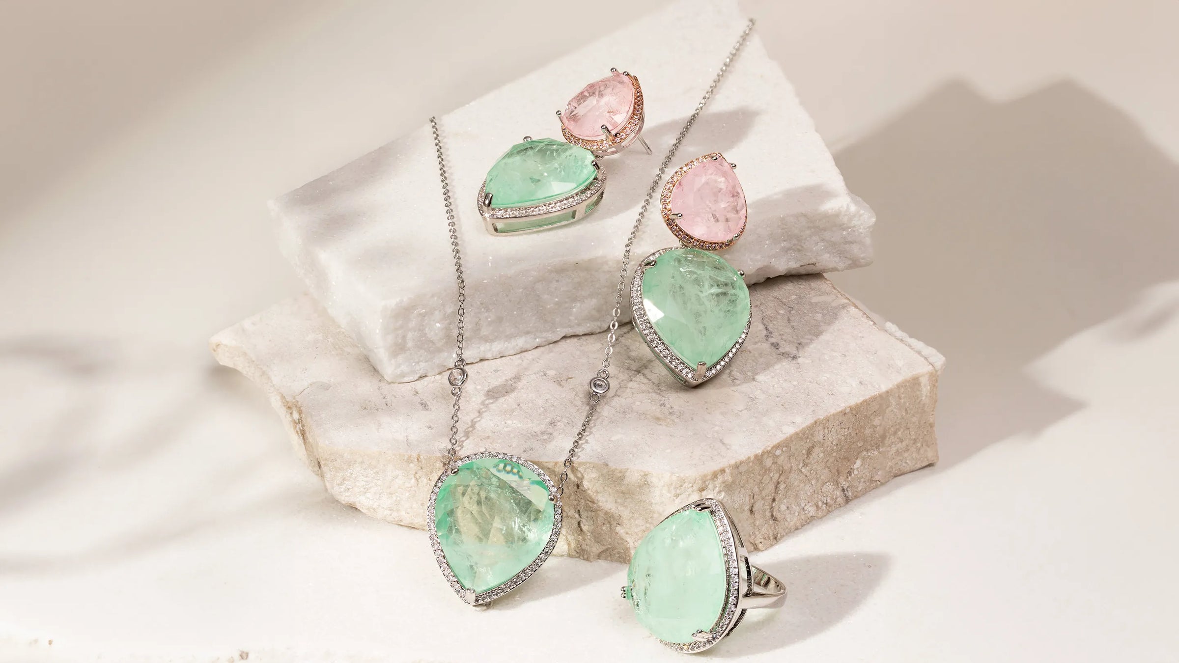 Vibrant fusion stone rings, necklaces and earrings showcasing Elladora's fine craftsmanship and exquisite design.