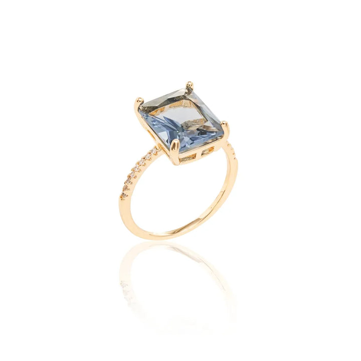 Bright London Blue Crystal Ring, 18k Gold Filled