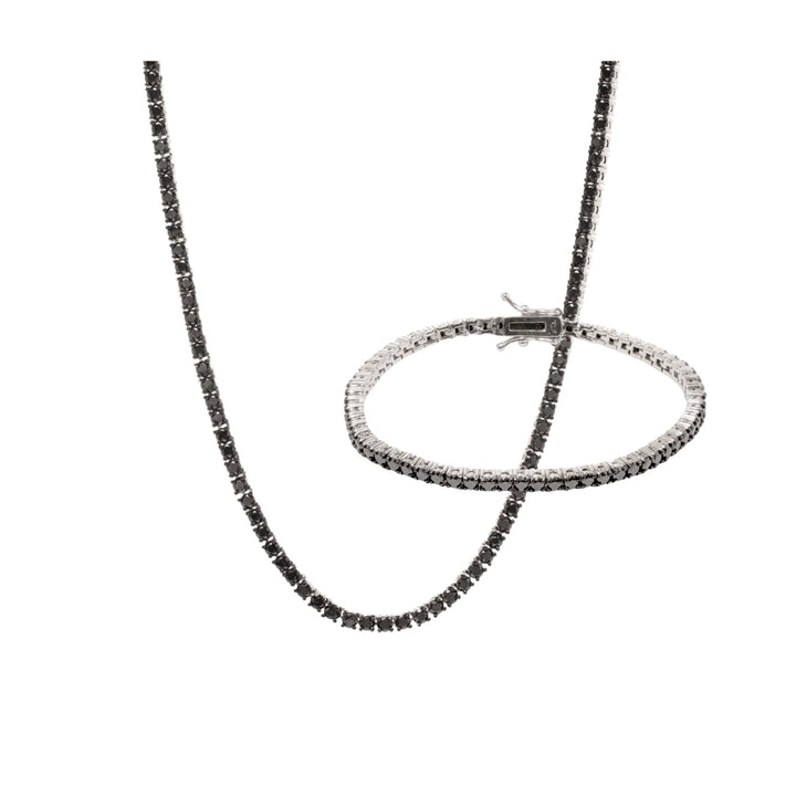 Black Zirconia Tennis Bracelet and Necklace Set, Rhodium Plated