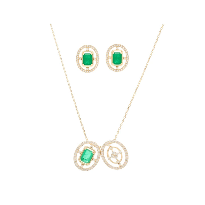 Emerald Crystal Necklace & Earrings Set, 18k Gold Filled