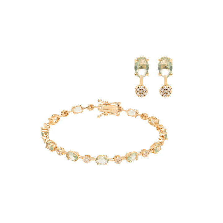 Bright Beryl Crystal Earrings and Bracelet Set, 18k Gold Filled