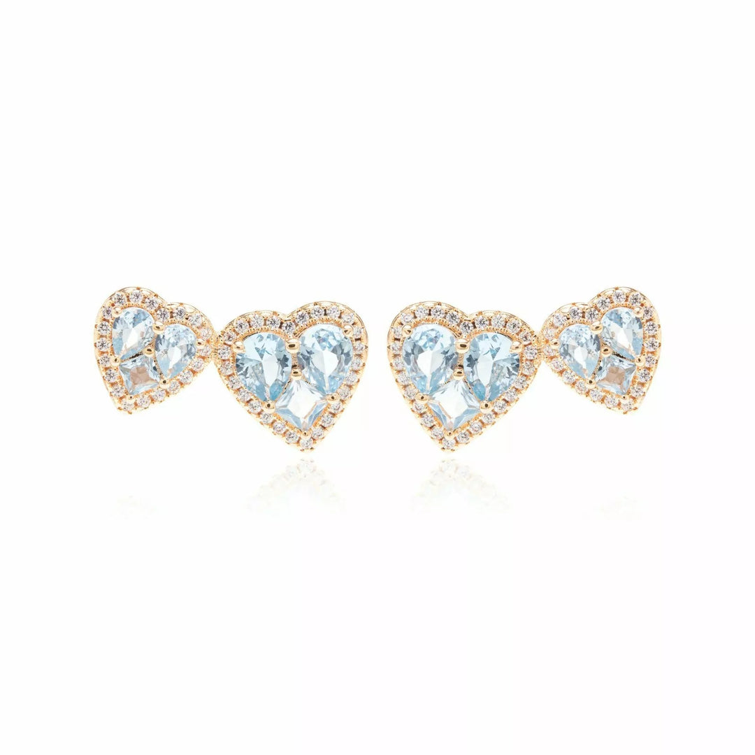 Aquamarine-Tone & White CZ Heart Earrings, 18K Gold Filled