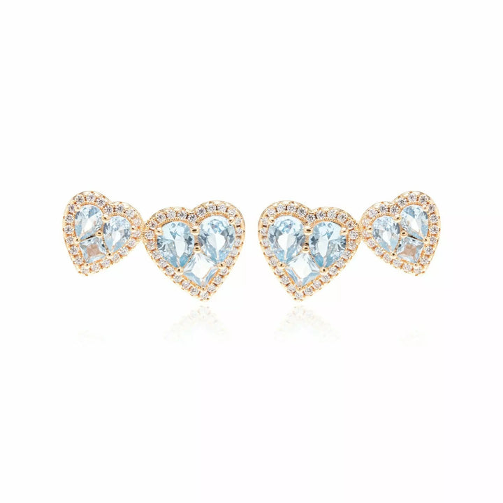 Aquamarine-Tone & White CZ Heart Earrings, 18K Gold Filled