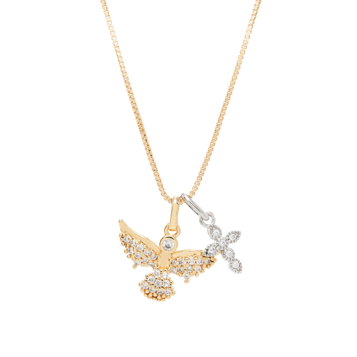 Bight Angel & Cross Necklace, 18k Gold Plated