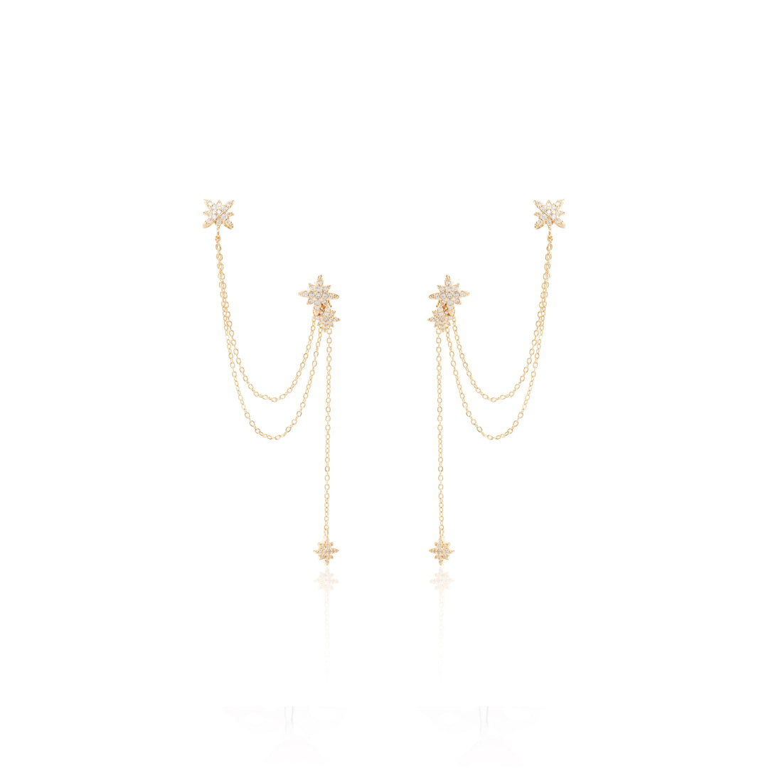 Bright star ear cuff chain with white cubic zirconia 18k gold plated with 3 micron on copper Elladora Store Australia 