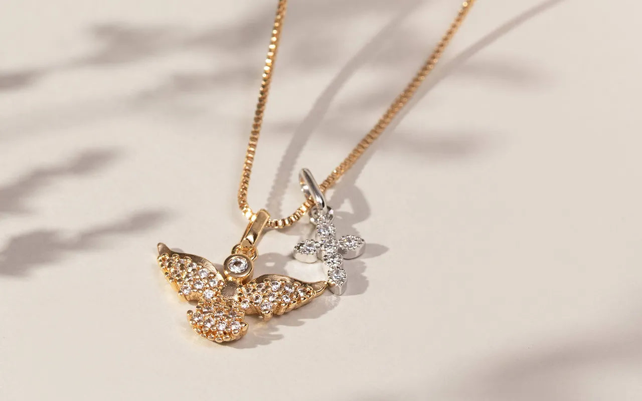 Angel & Cross white White Cubic Zirconia Necklace,18k Gold Filled, Elladora Store Australia