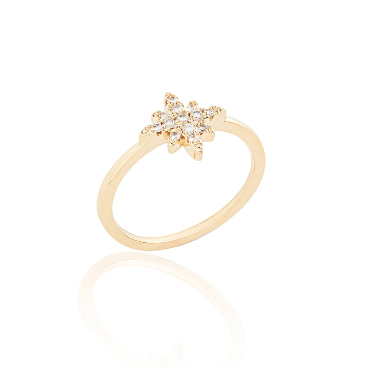Bright Star White Zirconia Ring, 18k Gold Plated