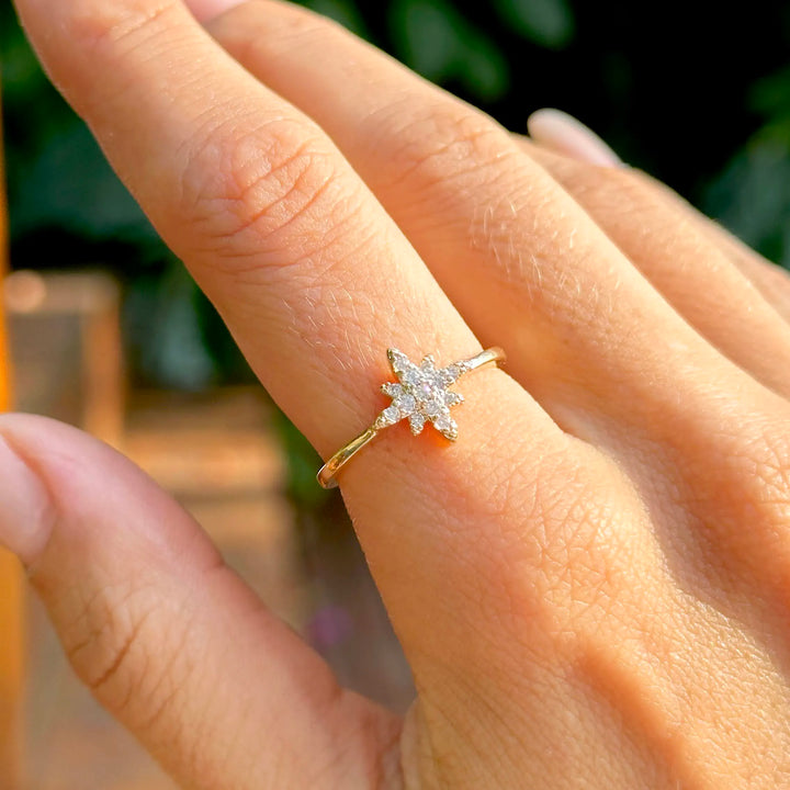 Bright Star White Zirconia Ring, 18k Gold Plated