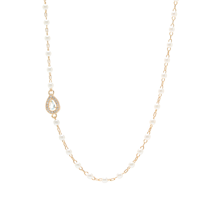 Blue Topaz Crystal, Pearl & White Zirconia Teardrop Necklace, 18k Gold Filled