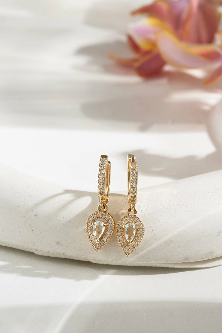 Blue Topaz Crystal & White Zirconia Teardrop Ear Bling Earrings, 18k Gold Filled