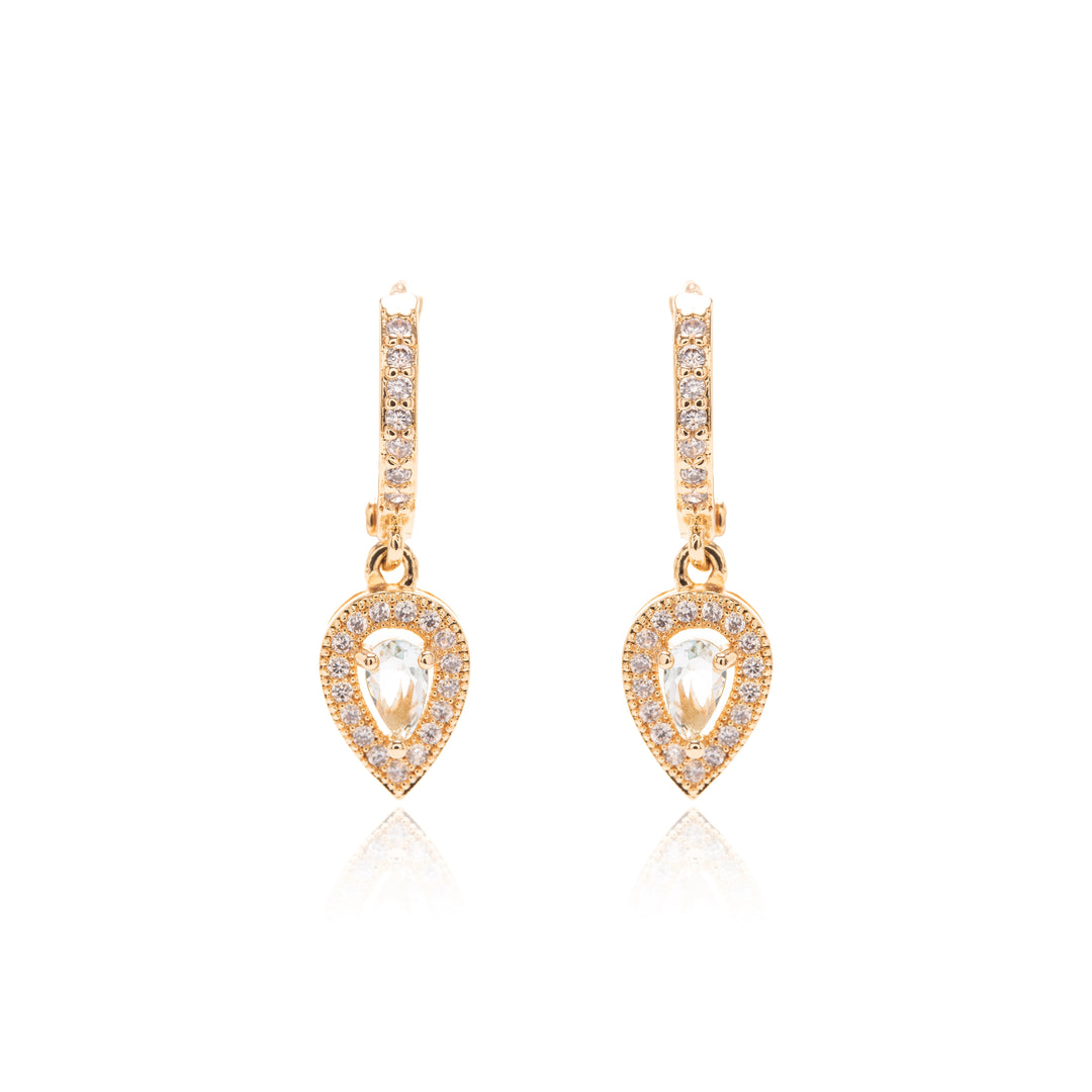 Blue Topaz Crystal & White Zirconia Teardrop Ear Bling Earrings, 18k Gold Filled