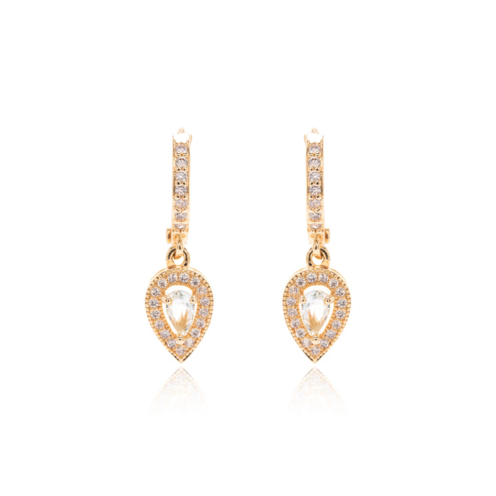 Blue Topaz Crystal & White Zirconia Teardrop Ear Bling Earrings, 18k Gold Filled