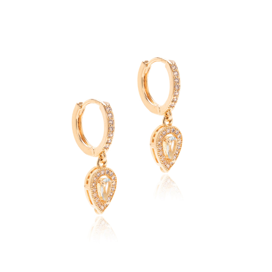 Blue Topaz Crystal & White Zirconia Teardrop Ear Bling Earrings, 18k Gold Filled
