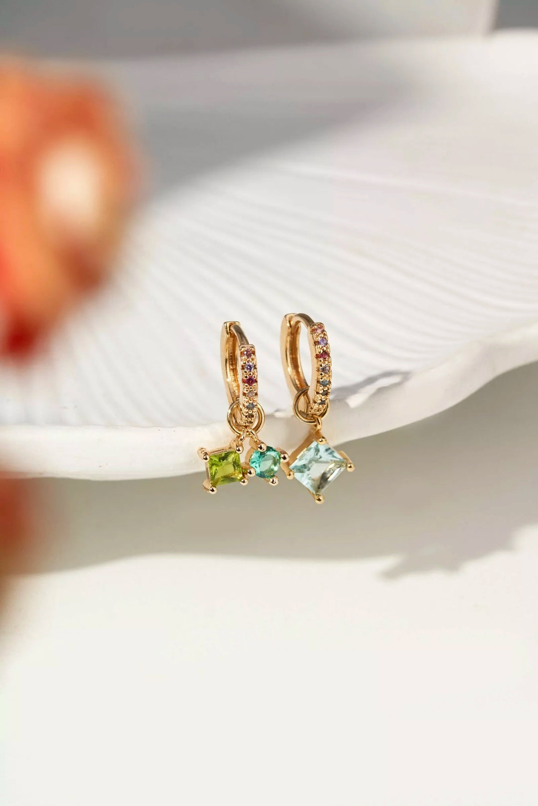 Blue Topaz, Paraiba, Peridot & Colourful Zirconia Ear Bling Earrings ,18k Gold Filled