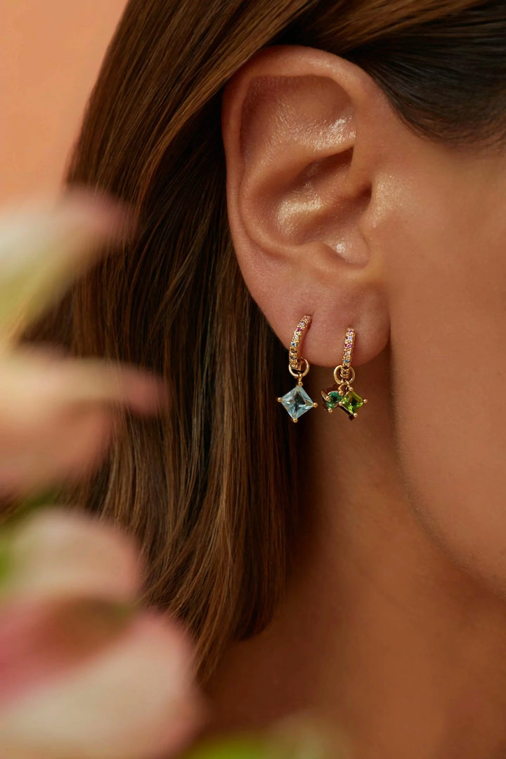 Blue Topaz, Paraiba, Peridot & Colourful Zirconia Ear Bling Earrings ,18k Gold Filled