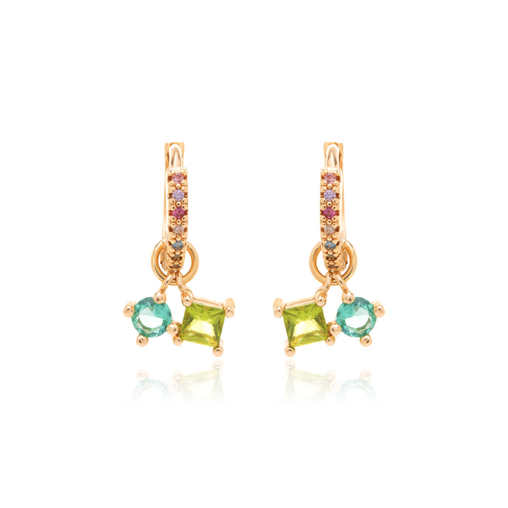 Blue Topaz, Paraiba, Peridot & Colourful Zirconia Ear Bling Earrings ,18k Gold Filled