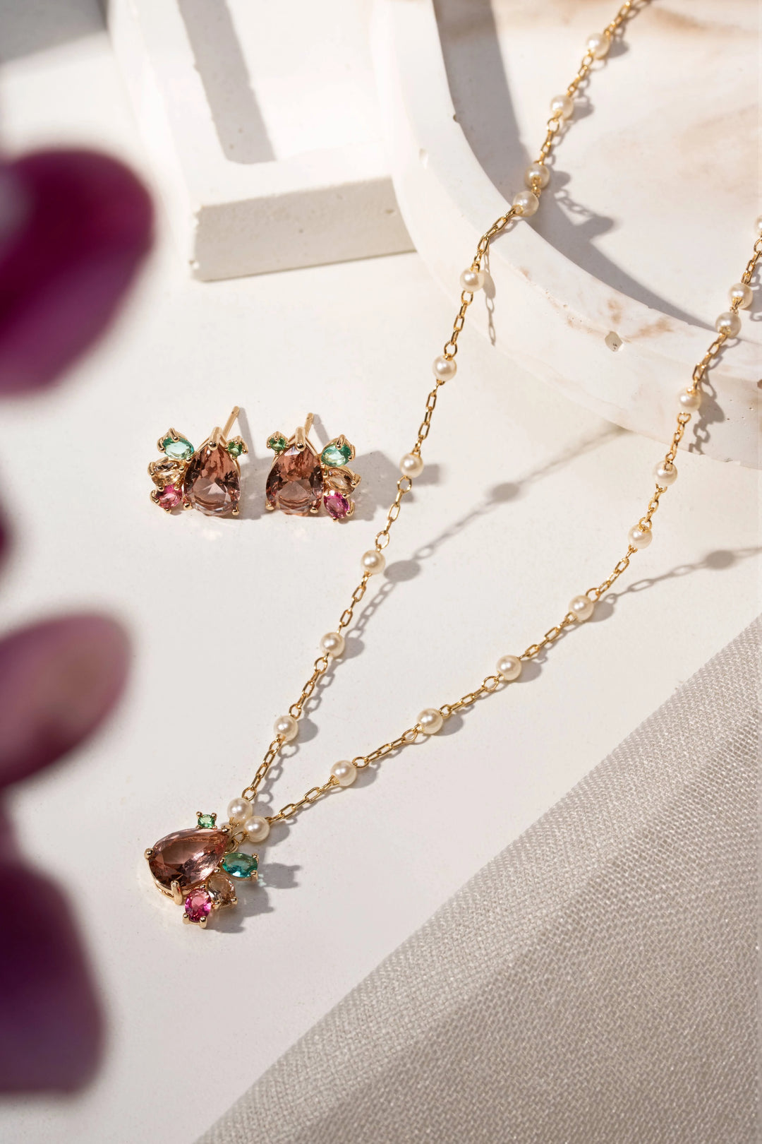 Bright Amber Crystal Teardrop Jewelley Set, 18k Gold Filled