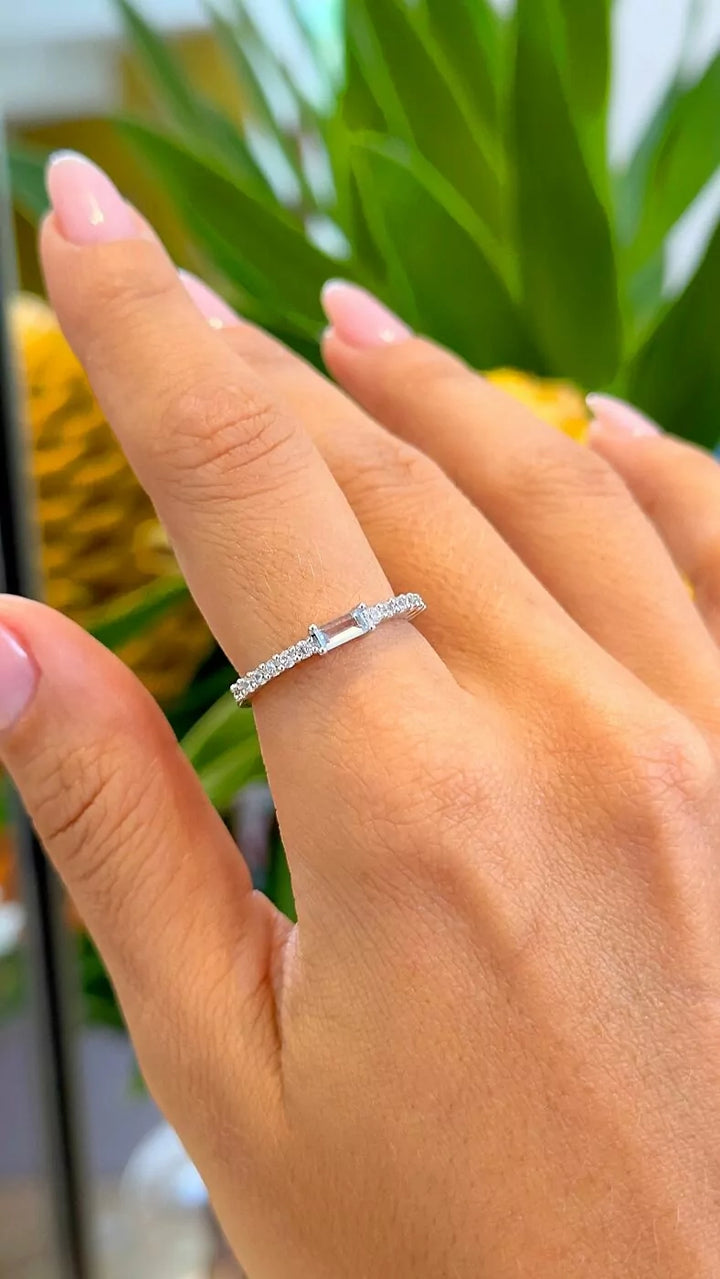 Bright Aquamarine Crystal Half Band Ring, Rhodium Plated